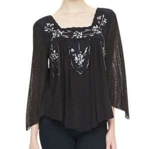 FREE PEOPLE BED OF ROSES FLOWY SEMI SHEER BELL SLEEVES FLORAL EMBROIDERY